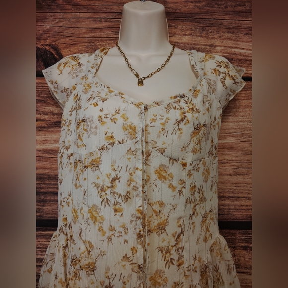 Cider Gold Yellow Pleated Tiered Sundress Size XS - Picture 3 of 4